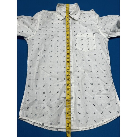 Broken Threads Men's Button Down Shirt Short Sleeve White blue Print Size S - Picture 4 of 7